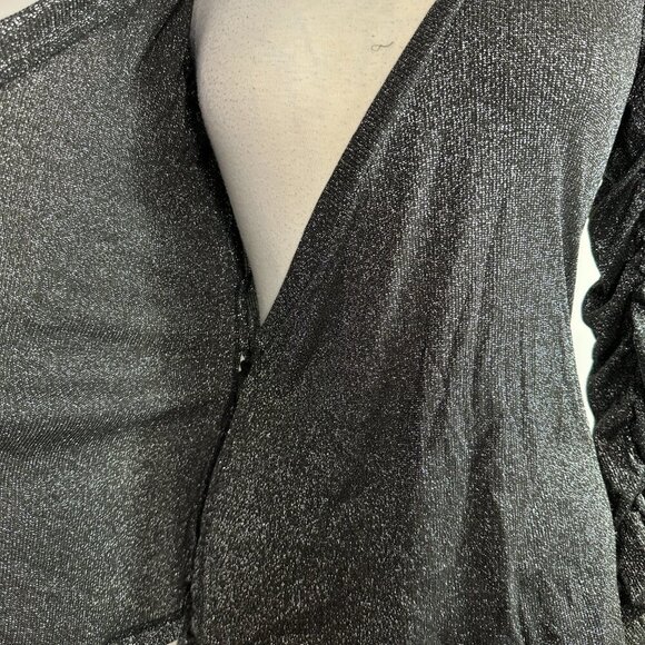 Walter Baker Marwin True Wrap Top Black Silver Sparkle Size Small Ruched Sleeve - Picture 11 of 13